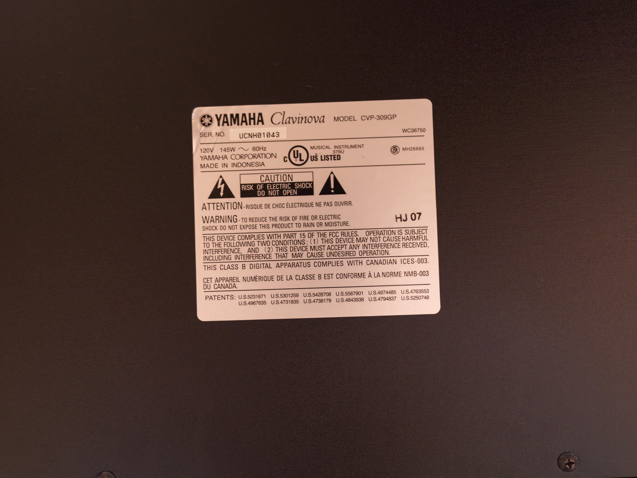 Solich Piano Cleveland - Yamaha CVP-309GP - Serial Number