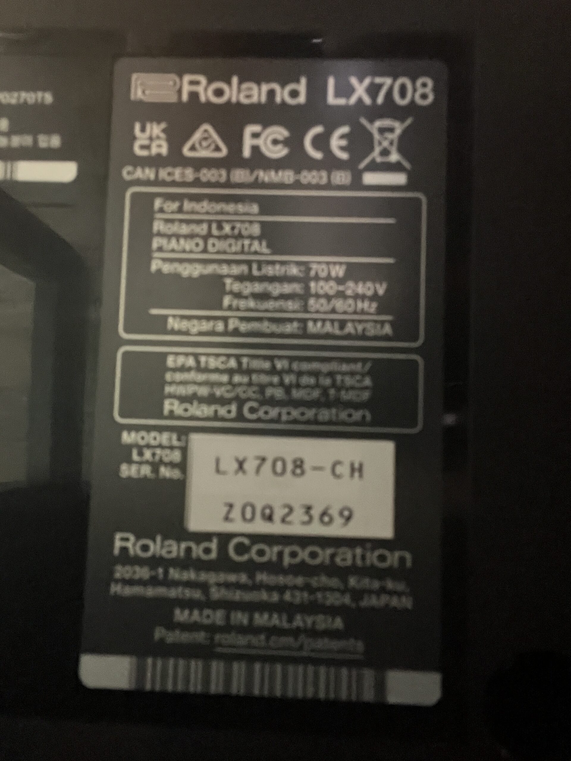 Roland-LX708-Z0Q2369-serial-number-view