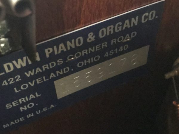 Baldwin 662 Classic upright piano serial number plate