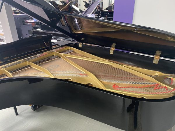 Yamaha C7 grand piano lid up soundboard