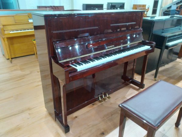 Used Everett Upright piano left angle view
