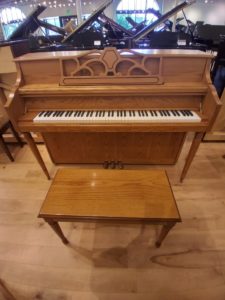 Used Samick upright piano front top view