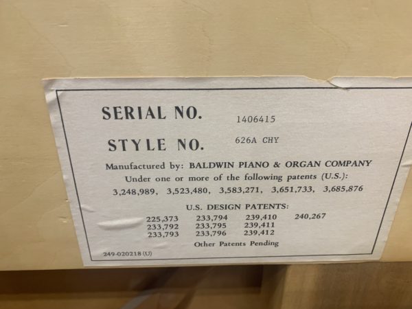 Baldwin 626A CHY Piano Serial Number View