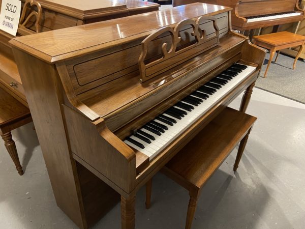 Kawai 502-M upright piano used left side view