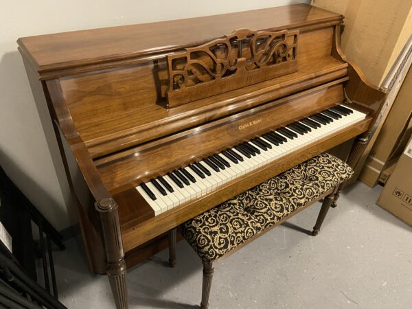 Charles R Walter Cherry Console USED upright piano - left side view
