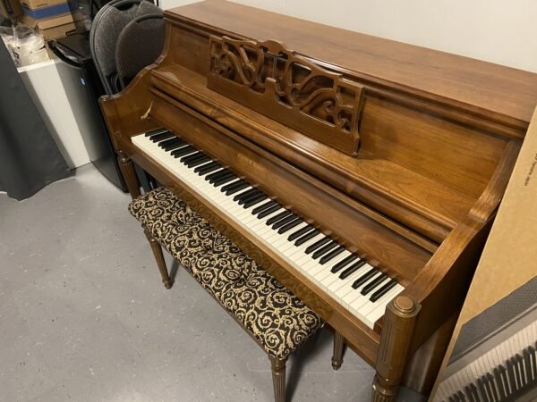Charles R Walter USED Cherry Console upright piano - right side view